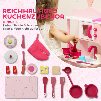 Wooden Play Kitchen Set with Accessories – Pink, Compact