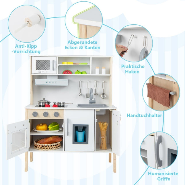 Wooden Play Kitchen Set with Microwave, 18 Accessories