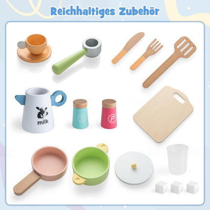 Wooden Play Kitchen Set with Microwave and Accessories