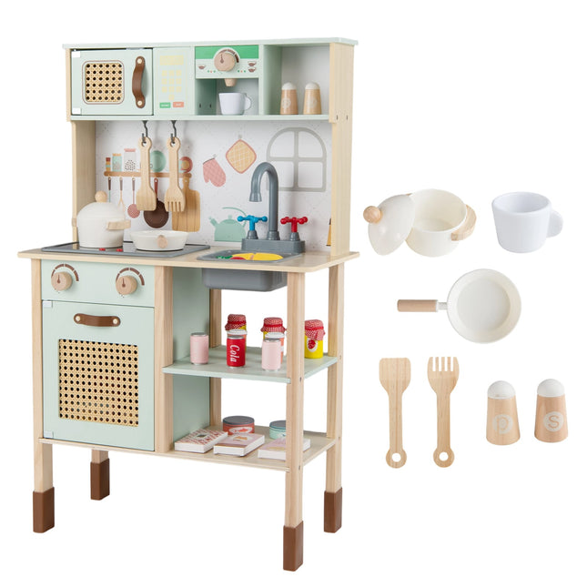 Wooden Play Kitchen for Kids with Light & Sound, Green