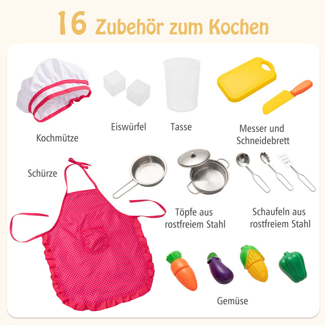 Wooden Play Kitchen with 16 Accessories for Kids 3+