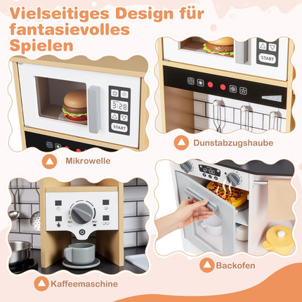 Wooden Play Kitchen with Light, Sound, Ice Maker – Gray