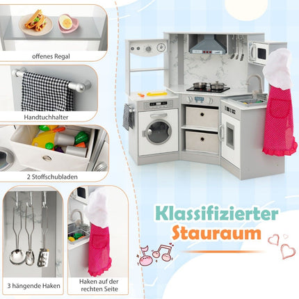 Wooden Play Kitchen with Light, Sound, Water Dispenser & Washer