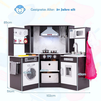 Wooden Play Kitchen with Light, Sound, Water Dispenser & Washer