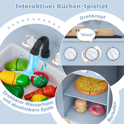 Wooden Play Kitchen with Lights, Sounds, Oven & Sink