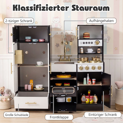 Wooden Play Kitchen with Lights, Sounds, and Accessories