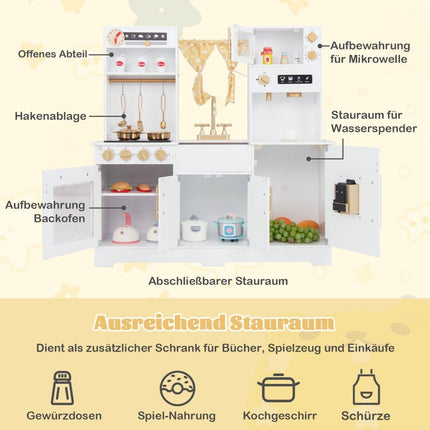 Wooden Play Kitchen with Sink & Accessories for Kids