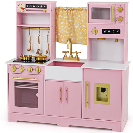 Wooden Play Kitchen with Sink & Accessories for Kids