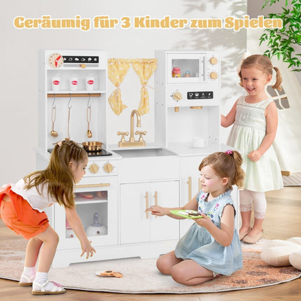 Wooden Play Kitchen with Sink & Accessories for Kids