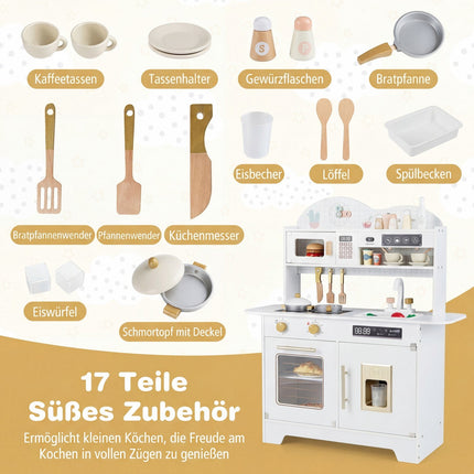 Wooden Play Kitchen with Storage & 17 Accessories, White