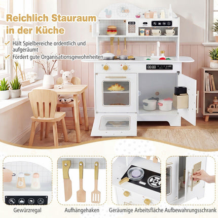 Wooden Play Kitchen with Storage & 17 Accessories, White