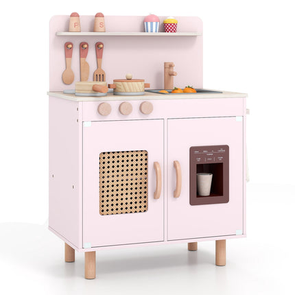 Wooden Play Kitchen with Storage and Ice Cream Machine