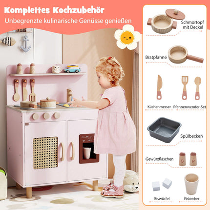 Wooden Play Kitchen with Storage and Ice Cream Machine