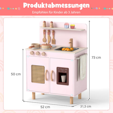 Wooden Play Kitchen with Storage and Ice Cream Machine