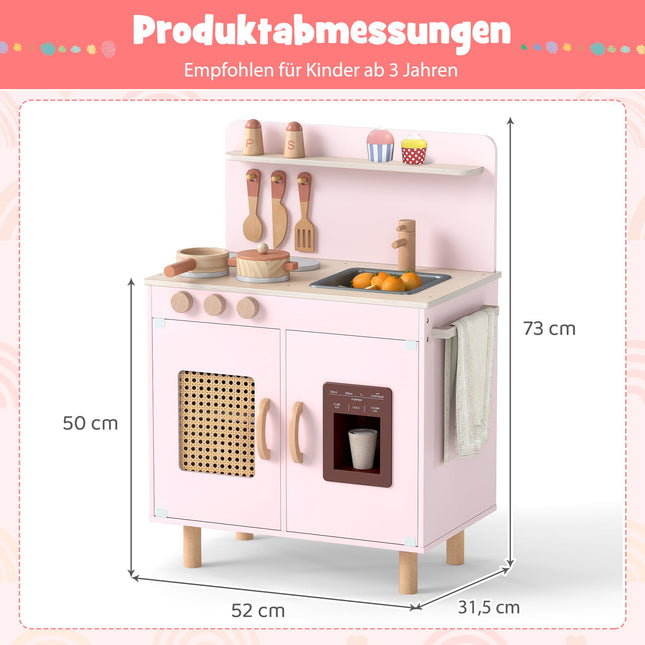 Wooden Play Kitchen with Storage and Ice Cream Machine