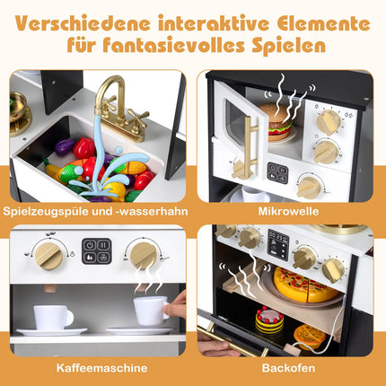 Wooden Play Kitchen with Stove, Sink, Lights & Sound