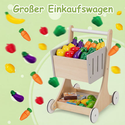 Wooden Play Store Set with Shopping Cart & Cash Register