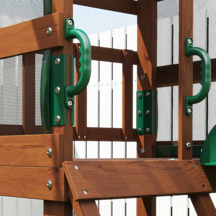 Wooden Play Tower with Slide, Swings, Climbing Wall for Kids