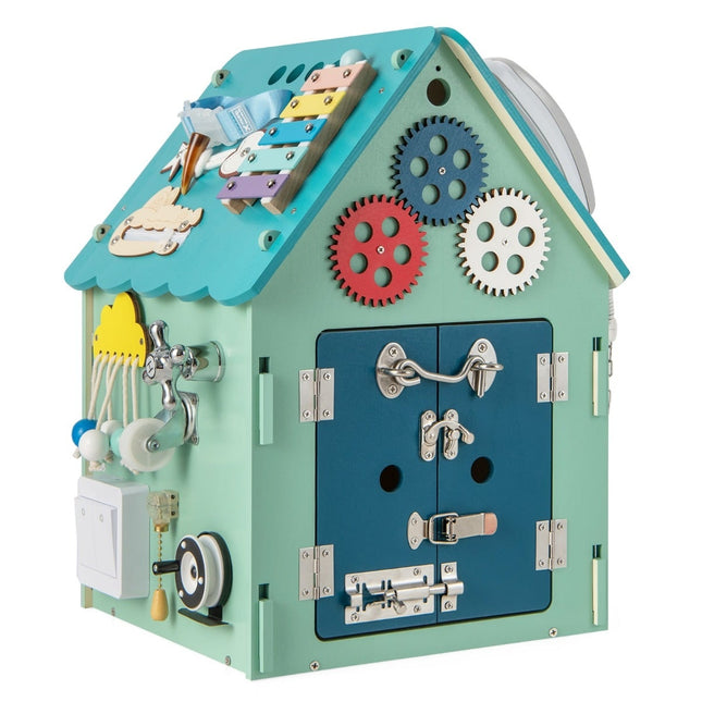 Wooden Playhouse with Sensory Games and Storage for Kids