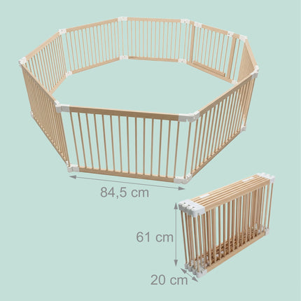 Wooden Playpen, Foldable, 8 Panels, Safe Play Area