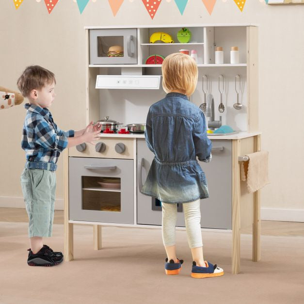 Wooden Pretend Play Kitchen Set With Sink, White