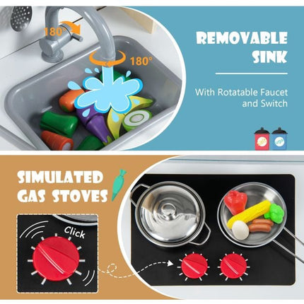 Wooden Pretend Play Kitchen Set With Sink, White