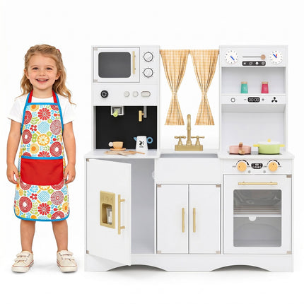 Wooden Pretend Play Kitchen Set with Microwave & Coffee Maker
