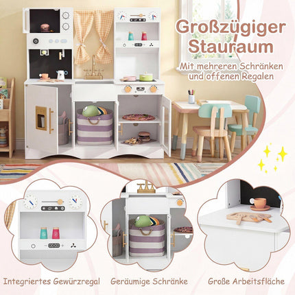 Wooden Pretend Play Kitchen Set with Microwave & Coffee Maker