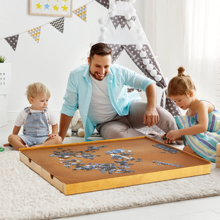 Wooden Puzzle Table with 4 Drawers, 80 x 65 cm