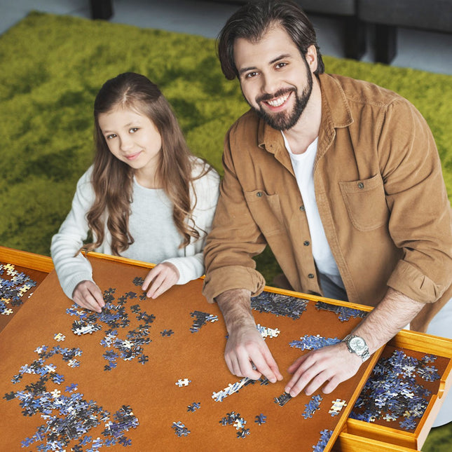 Wooden Puzzle Table with 4 Drawers, 80 x 65 cm