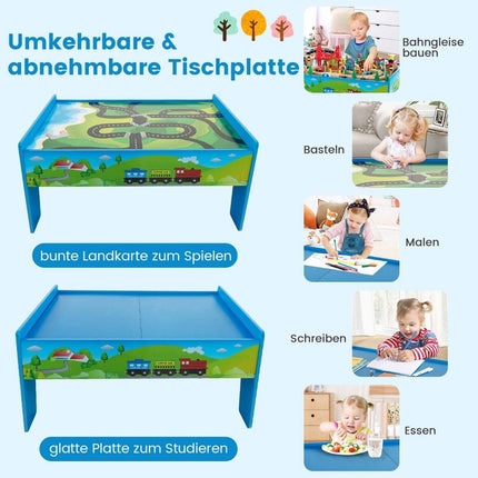 Wooden Railway Table 80-Piece Playset with Reversible & Removable Table Top 82.5 x 60 x 40 cm Multicolored