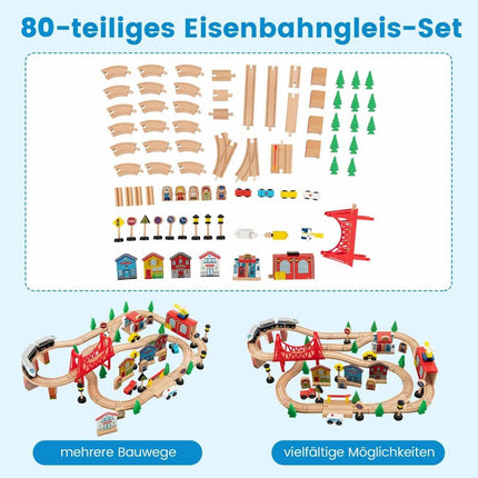 Wooden Railway Table 80-Piece Playset with Reversible & Removable Table Top 82.5 x 60 x 40 cm Multicolored