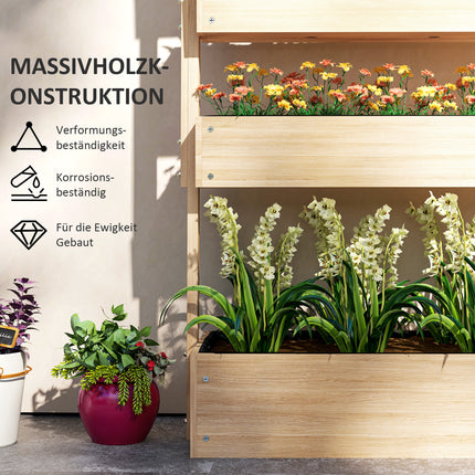 Raised wooden garden bed with drainage, 4 levels, 88x45x140 cm