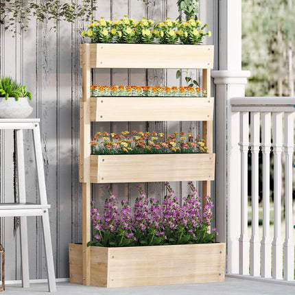 Raised wooden garden bed with drainage, 4 levels, 88x45x140 cm