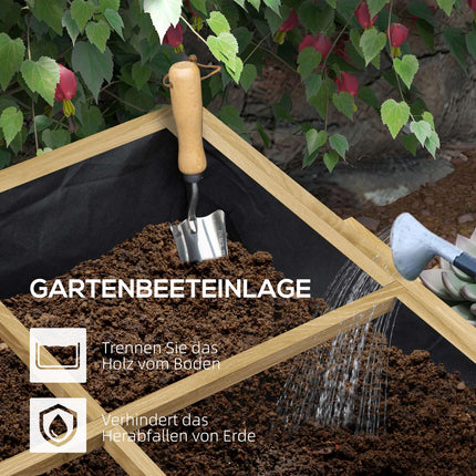 Raised wooden garden bed with 12 dividers and cold frame