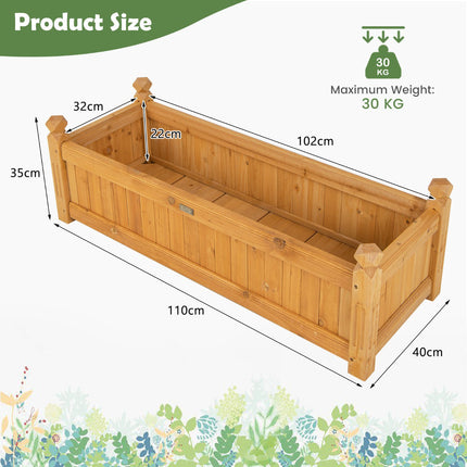 Wooden Raised Garden Bed 110 x 40 x 35 cm, Drainage