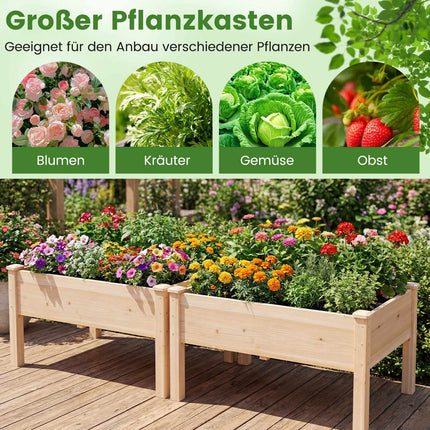 Wooden Raised Garden Bed Set with Drainage Holes, 122x62 cm