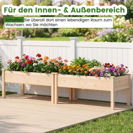 Wooden Raised Garden Bed Set with Drainage Holes, 122x62 cm