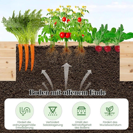 Wooden Raised Garden Bed with 2 Planters, 228x62x25 cm