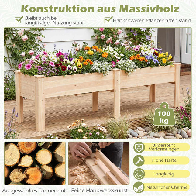 Wooden Raised Garden Bed with Drainage Holes, 2 Plant Zones