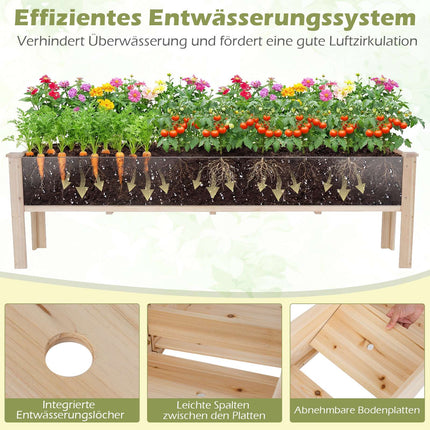 Wooden Raised Garden Bed with Drainage Holes, 2 Plant Zones