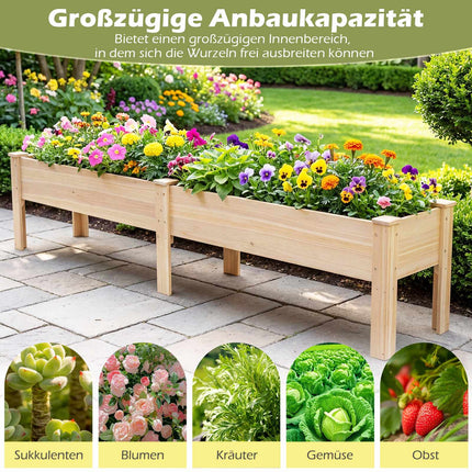 Wooden Raised Garden Bed with Drainage Holes, 2 Plant Zones