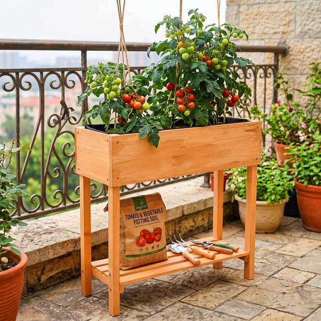 Wooden Raised Garden Bed with Shelf, 80x80x30 cm