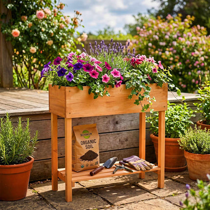 Wooden Raised Garden Bed with Shelf, 80x80x30 cm