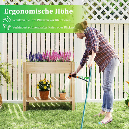 Wooden Raised Garden Bed with Shelf and Drainage