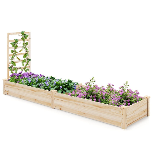 Wooden Raised Garden Bed with Trellis, 235x63x102 cm