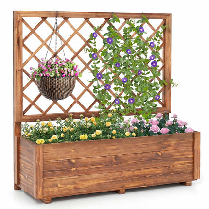 Wooden Raised Garden Bed with Trellis, 39"x14"x40"