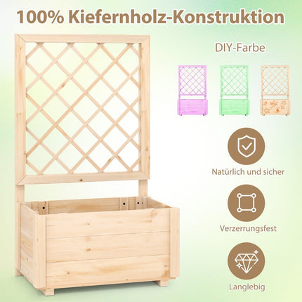 Wooden Raised Garden Bed with Trellis, 58x35x101 cm