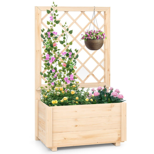 Wooden Raised Garden Bed with Trellis, 58x35x101 cm