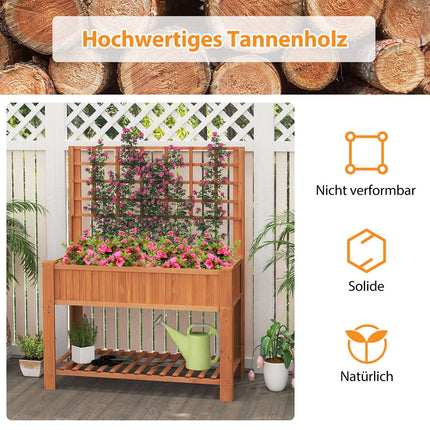Wooden Raised Garden Bed with Trellis & Drainage Holes